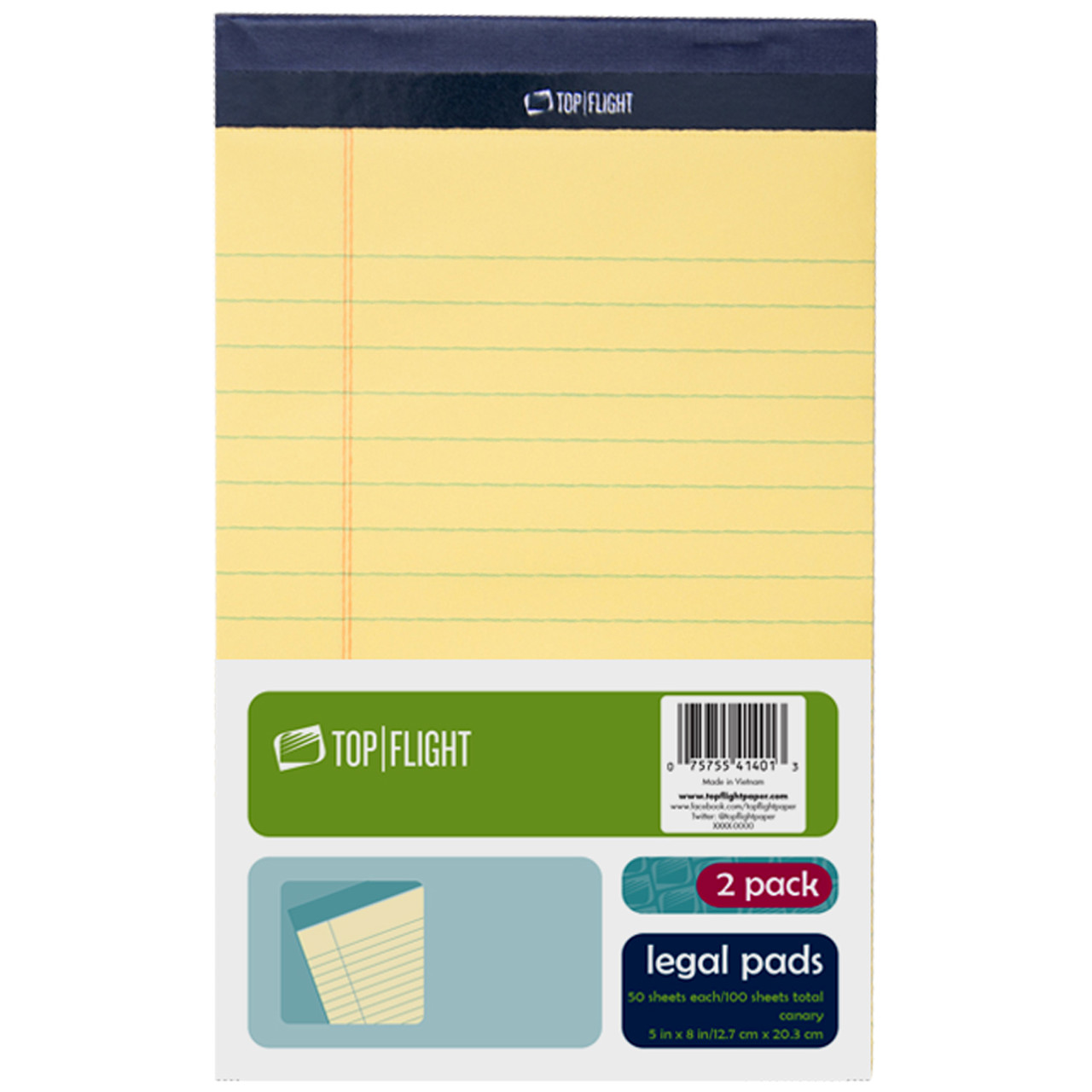 Legal Pad, 5 x 8, 50 sheets per pad, Canary Yellow, 2 Pads Per Pack