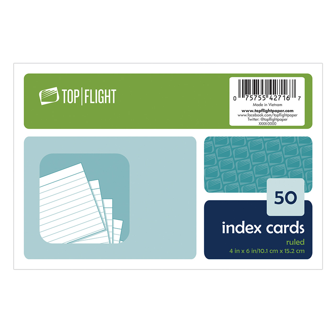 Top Flight Index Card, Unruled, 4 Inch x 6 Inch, School Supplies