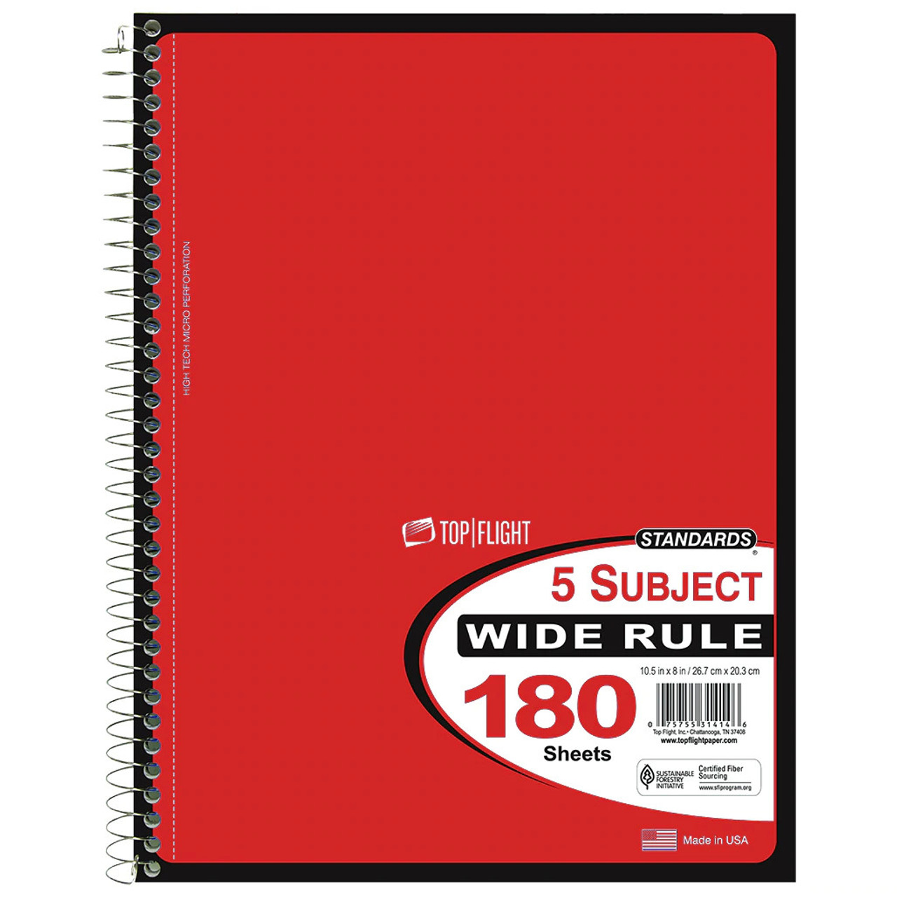 Standards® 5 Subject, Wirebound Notebook, Wide Rule, 180