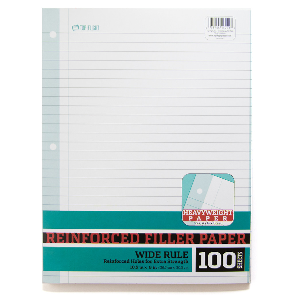 6 of 84 Reinforced Filler Paper, Wide Ruled, 3 Hole Punched, 10.5" x 8