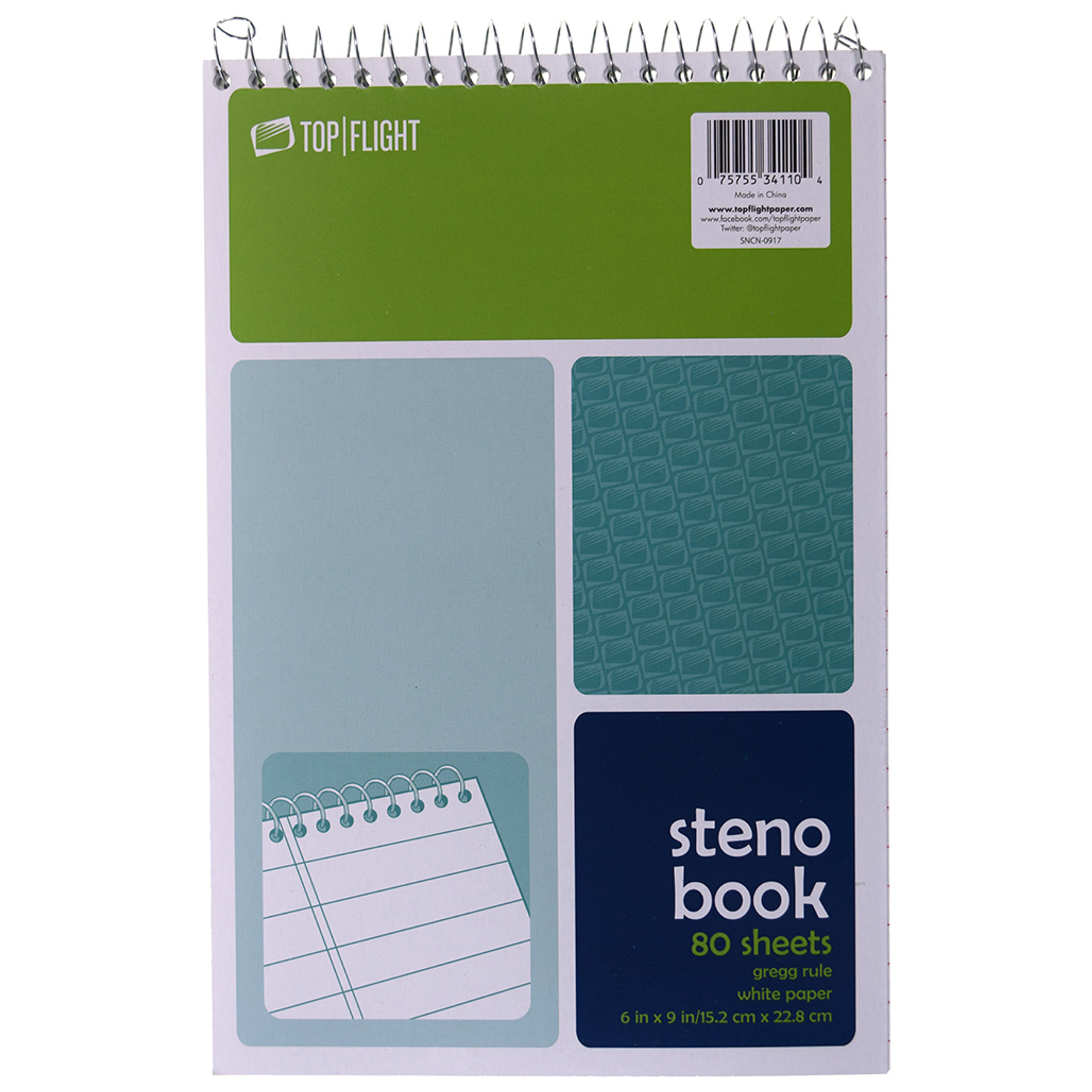 Steno Book, 6" x 9", White Paper, Gregg Ruled Top Flight, Inc.