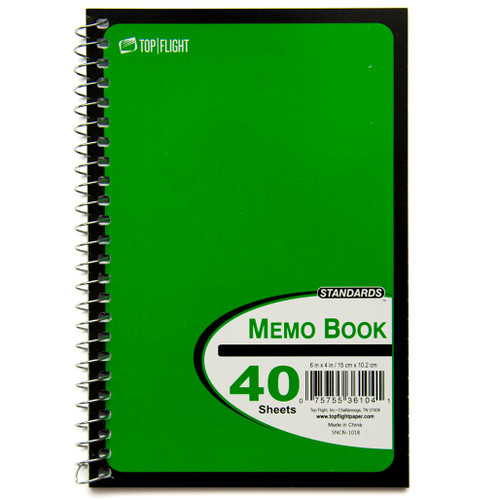 Standards® Memo Book, Side Wire, 6" x 4", Narrow Rule, 40 Sheets, Green