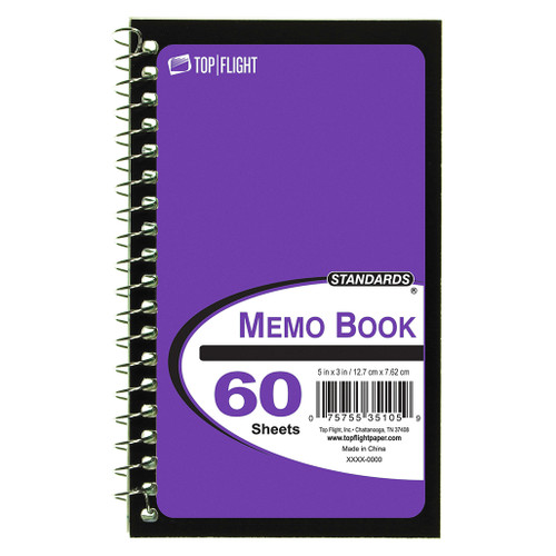 Standards® Memo Book, Side Wire, 5"x 3", Narrow Rule, 60 Sheets, Purple