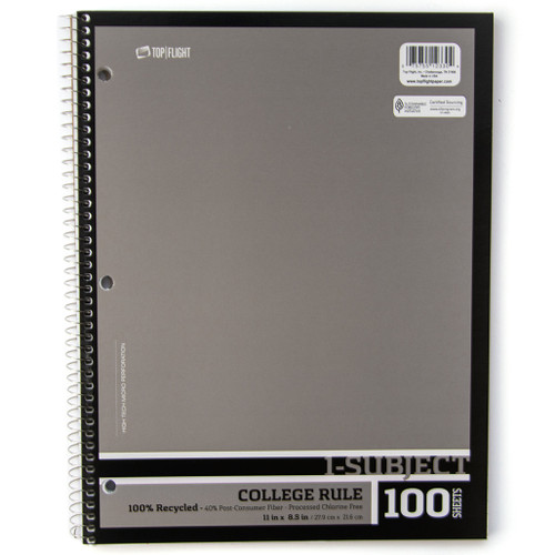 Recycled 1 Subject Wire bound Notebook, College Rule, 30% Post-Consumer Waste pages, 100 Sheets, Taupe