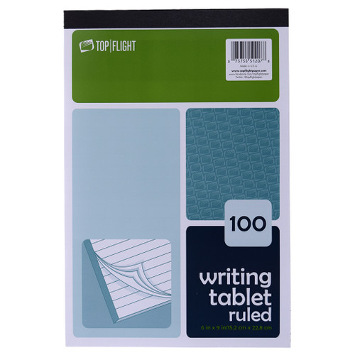 Writing Tablet, 6" x 9", Ruled, 100 Sheets, White