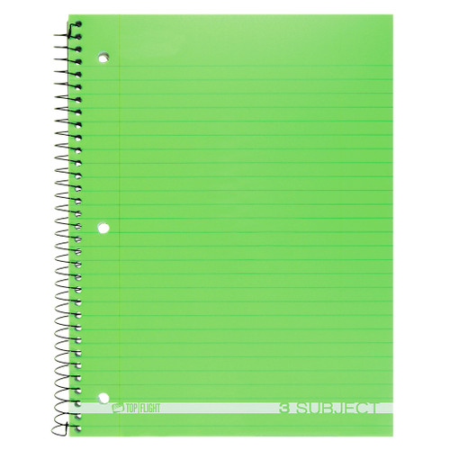 Boss® 3 Subject, Poly Cover Wirebound Notebook, Wide Rule, 138 Sheets, Green