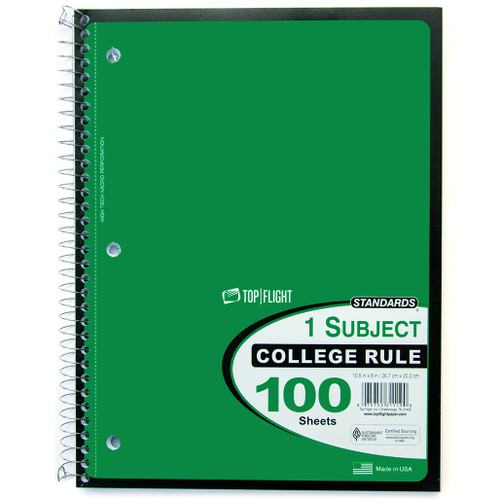 Standards® 1 Subject, Wirebound Notebook , College Rule, 100 Sheets, Green