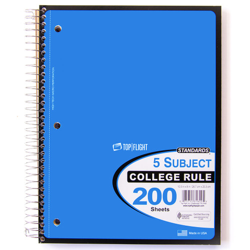 Standards® 5 Subject, Wirebound Notebook, College Rule, 200 Sheets, Blue