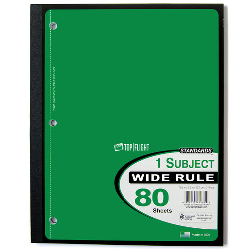 Standards® 1 Subject, Wireless Notebook, Wide Rule, 80 Sheets, Green