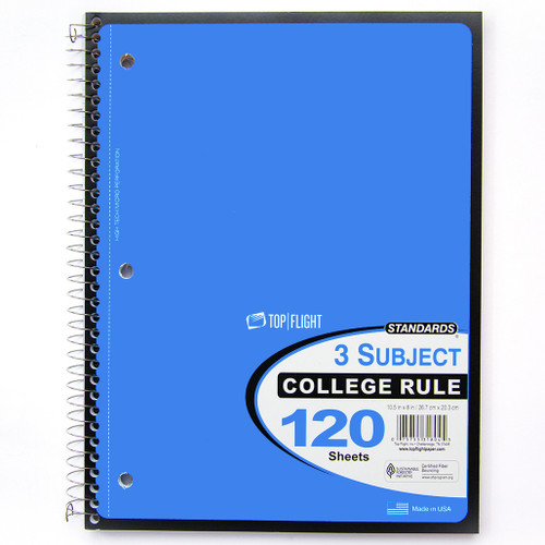 Standards® 3 Subject, Wirebound Notebook, College Rule, 120 Sheets, Blue