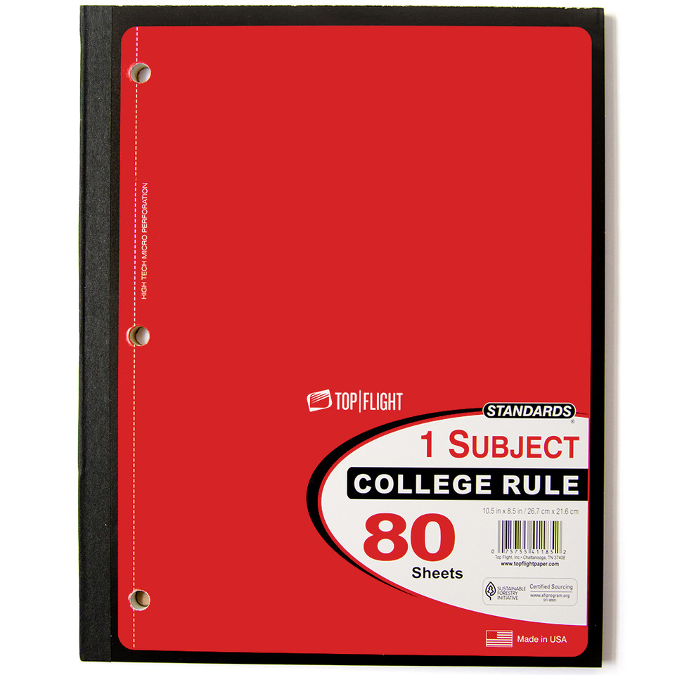 Wireless Notebook College Ruled Standards® 1 Subject, Wireless Notebook, College Rule, 80 Sheets, Red