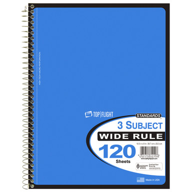 Standards® 3 Subject, Wirebound Notebook, Wide Rule, 120