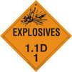 Explosives 1.1D Aluminum Placard