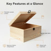 Unfinished Wooden Box 10x7x7 Inch with Hinged Lid & Clasp, Natural Pine Craft Storage Box for DIY Painting, Stain & Wood Burning, Includes 10 Paint Brushes