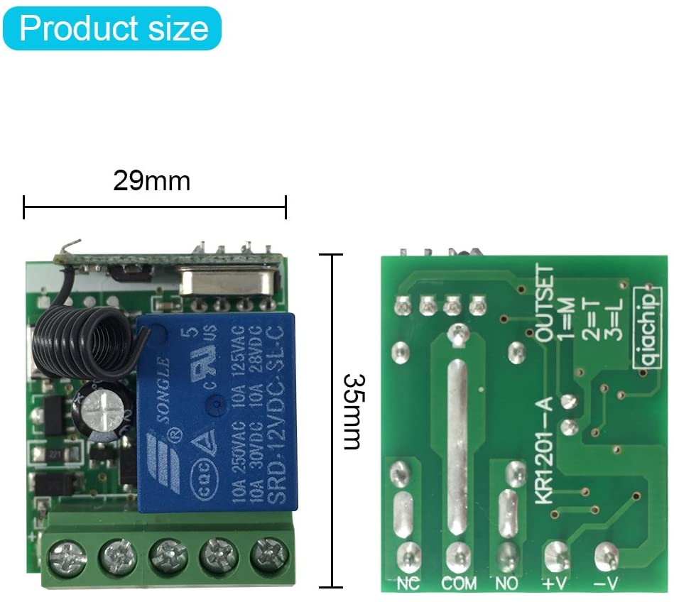 433Mhz Universal Wireless Remote Control Switch DC 12V 1CH Relay ...