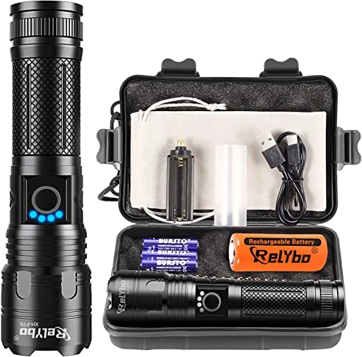20,000 Lumen Rechargeable Aluminum Tactical Flashlight with Case 20,000 Lumen Rechargeable Aluminum Tactical Flashlight with Case