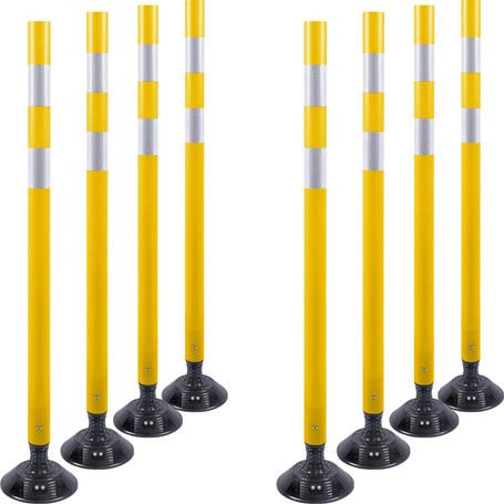 8 Pack Yellow 48" Traffic Delineator Post Cones, High Visibility 3M Reflective Tapes, Flexible Spring Post with Detachable Base