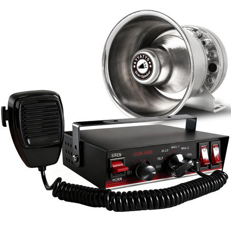 200W Emergency Siren with PA - IP67 Waterproof Siren, Yelp/Wail/Hi-Lo Modes, Includes Mic & Speaker for Vehicle PA System | 12 Volt Siren