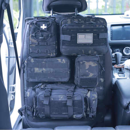 Universal Tactical Car Seat Back Organizer Bag Tactical Molle Vehicle Organizers Panel Vehicle Protector Organizers with 5 Detachable Pouches  (Upgraded C model Black camo)