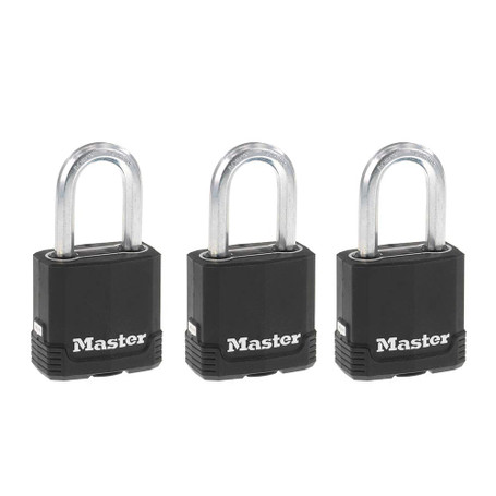Master Lock Black Magnum Keyed-Alike Padlocks with All-Weather Cover, Outdoor Lock for Fence or Gate with a 1-7/8 Inch Lock Body and 1-1/2 Inch Shackle, 3-Pack