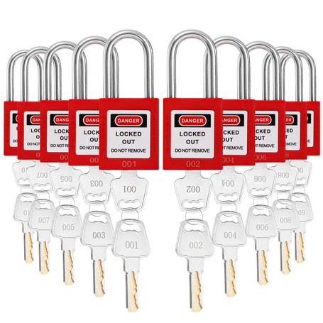 10 Pack Lockout Tagout Locks, Keyed Different Red Loto Safe Padlocks, OSHA Compliant Safety Locks with Keys for Lock Out Tag Out Stations and Devices