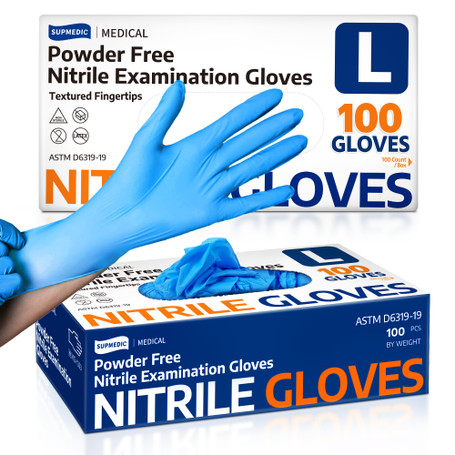 Nitrile Exam Gloves, Latex-Free, Powder-Free, Disposable Gloves, Blue, 100 Pcs