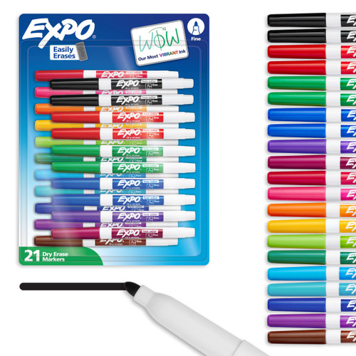 EXPO Dry Erase Markers, Low Odor Ink, Assorted Colors, Fine Tip, 21 Count - EOD Command Center or Vans
