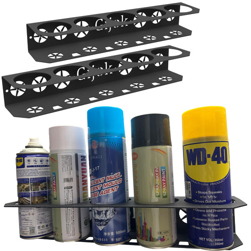 EOD 2 Pack Five Cans Wall-Mounted Steel Aerosol Spray Can Holder, Steel Wall Mount Storage Organizer (2-Black)