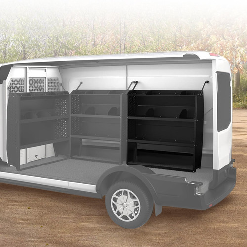EOD Black Steel Cargo Van Shelving Storage System Adjustable Height Fit for Ford Transit Connect 2014+, Ram Promaster City, Chevy City Express, Nissan NV200 52" W x 43" H x 13" D