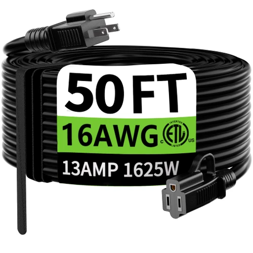 50 ft Outdoor Black Extension Waterproof 16/3 Gauge