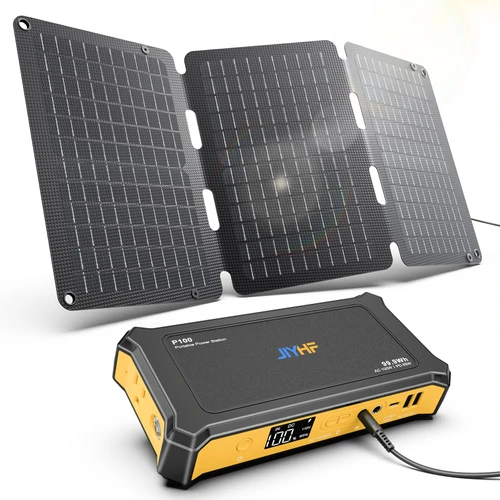 EOD Portable Power Station 99.9Wh with Foldable Solar Panel 30W, Laptop Charger & Backup Power with 65W USB-C PD, 100W AC Outlet, 12V DC Output, LED Light