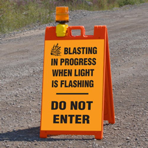 Blasting Barricade Sign Stands - Stop Blasting In Progress When Light Is Flashing