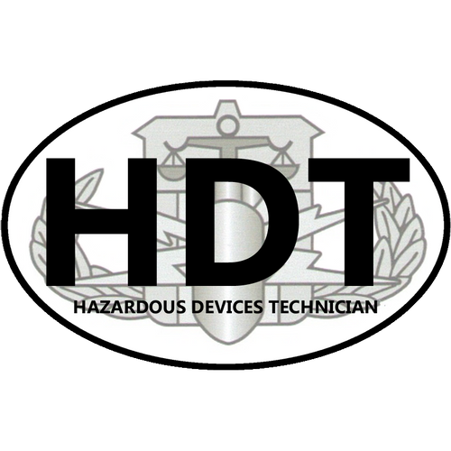 4" HDT Oval decal Hazardous Devices Technician  and HDT Badge