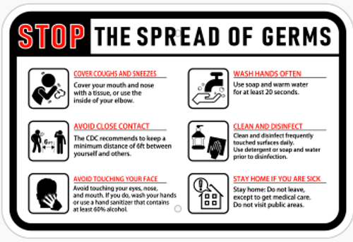 Stop the Spread of Germs Horizontal Sign - Aluminum - 18" x 12"