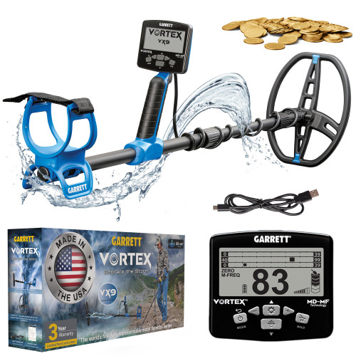 Garrett Vortex VX9 - Made in The USA  Waterproof to 16 ft, 8.5” x 11” Searchcoil, 7 Frequency Options