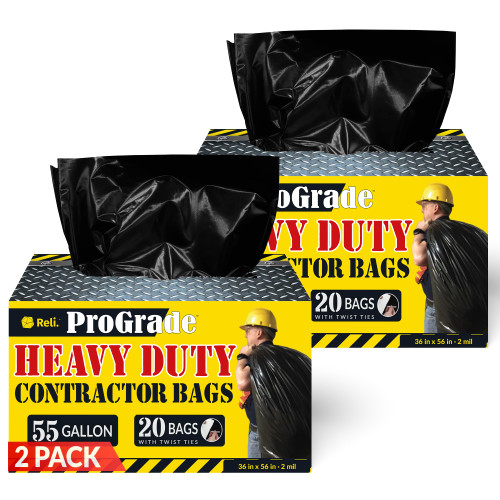 Contractor Garbage Bags 55 Gallon | 40 Trash Bags | Heavy Duty | Black Contractor