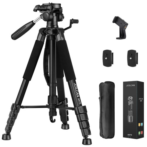 Tripod Camera Tripods, 74" Tripod for Camera Phone Video Recording, Heavy Duty Cameras Tripod Stand, Professional Travel DSLR Tripods Compatible with Canon iPhone, Max Load 15 LB