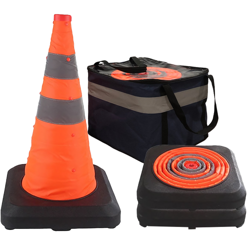 Premium 21" Collapsible Traffic Cones with LED Lights (3-Pack with Bag)