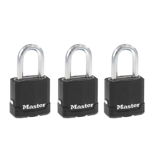 Master Lock Black Magnum Keyed-Alike Padlocks with All-Weather Cover, Outdoor Lock for Fence or Gate with a 1-7/8 Inch Lock Body and 1-1/2 Inch Shackle, 3-Pack