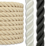 Twisted polyester rope in blonde, white, and black. Best UV-resistant outdoor rope. Longest lasting rope.