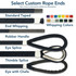 examples of custom ends avilable for double braid nylon rope - standard taped, end whipping, rubber handle, eye splice, thimble splice, eye with chafe