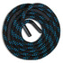 premium double braid polyester battle rope. Black with blue tracers and 8 inch rubber handles. Chafe guard added to midpoint for extra abrasion resistance.