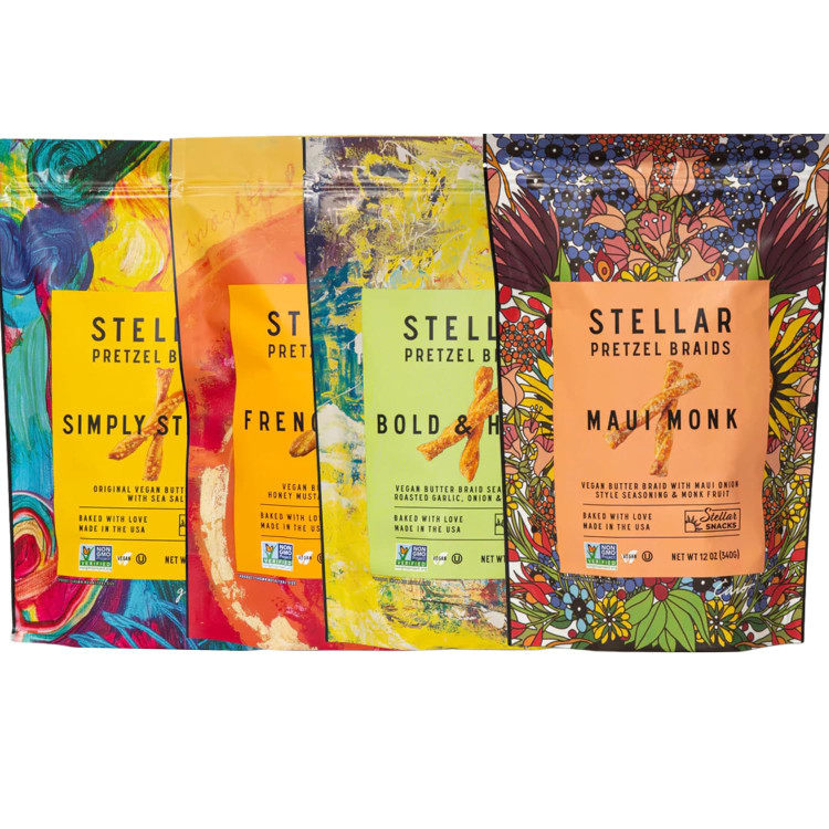 Stellar Snacks - 12 oz Variety 4 Pack - Maui Monk, Simply Stellar, Bold & Herby, French Dijon Pretzel Braids