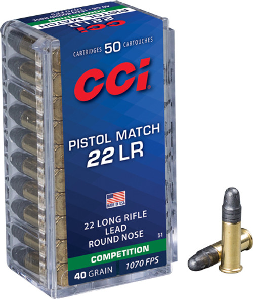 CCI 51 Pistol Match Lead Round Nose 40 Grain .22 Long Rifle 1070 fps