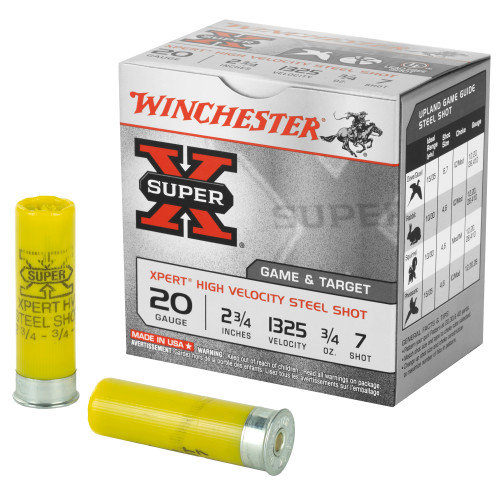 Winchester Super-X Xpert Hi-Velocity Steel 20 Gauge (20 ga.) 2.75 in. 3/4 oz. 7 Shot 25 rd.