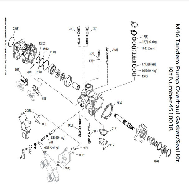 CASE TV370B Hydraulic Pump Seal Kit. Direct replacement for CASE OEM part numbers: 140008A1. Sauer Danfoss Manual Control Pump Seals -1