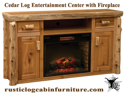 cedar-log-entertainment-center-with-fireplace-for-log-cabin