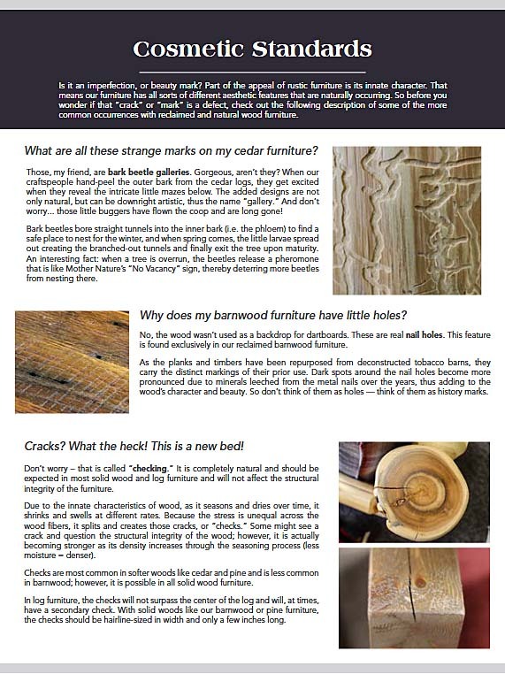 characteristics of our log cabin furniture wood