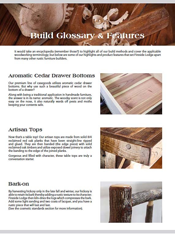 features for our log cabin furniture