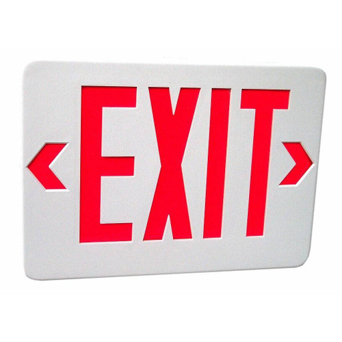 Morris Products LED Exit Sign in Red LED and White Housing with Battery Backup Morris Products LED Exit Sign in Red LED and White Housing with Battery Backup